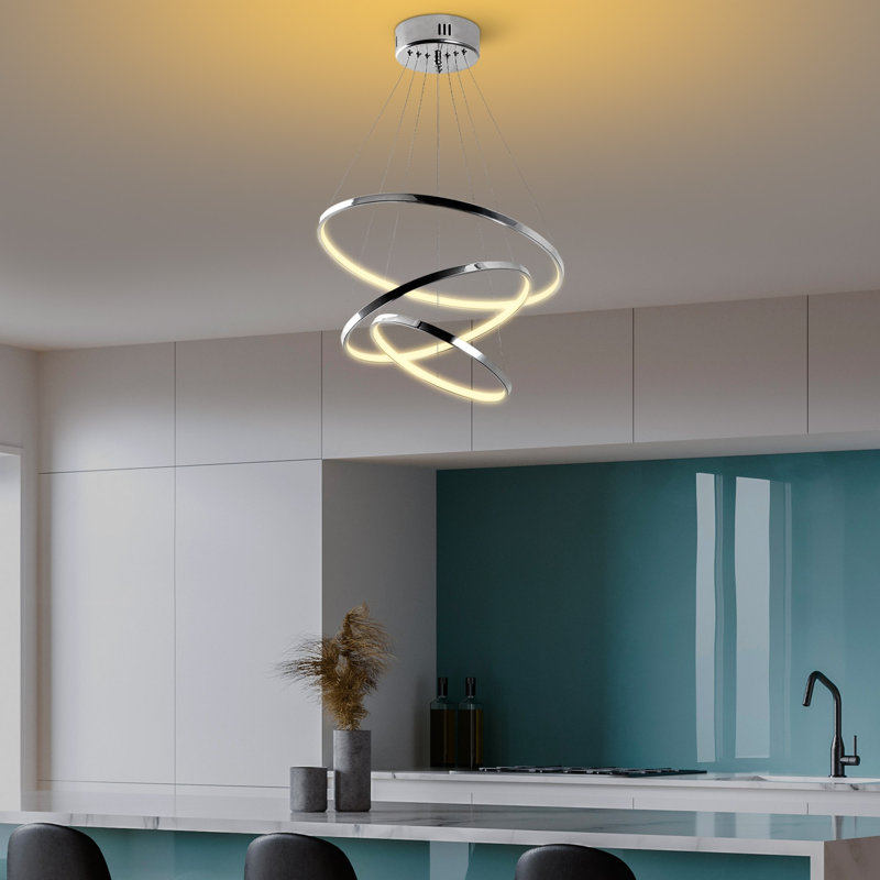 Lustre DEL à finition chromée, 19,7 po x 31,5 po | Corps et plaque de base en métal, 16 cm de diamètre | 28 W SMD DEL, 3000 K lumière chaude | Luminaire moderne pour la salle à manger et le salon, conception élégante