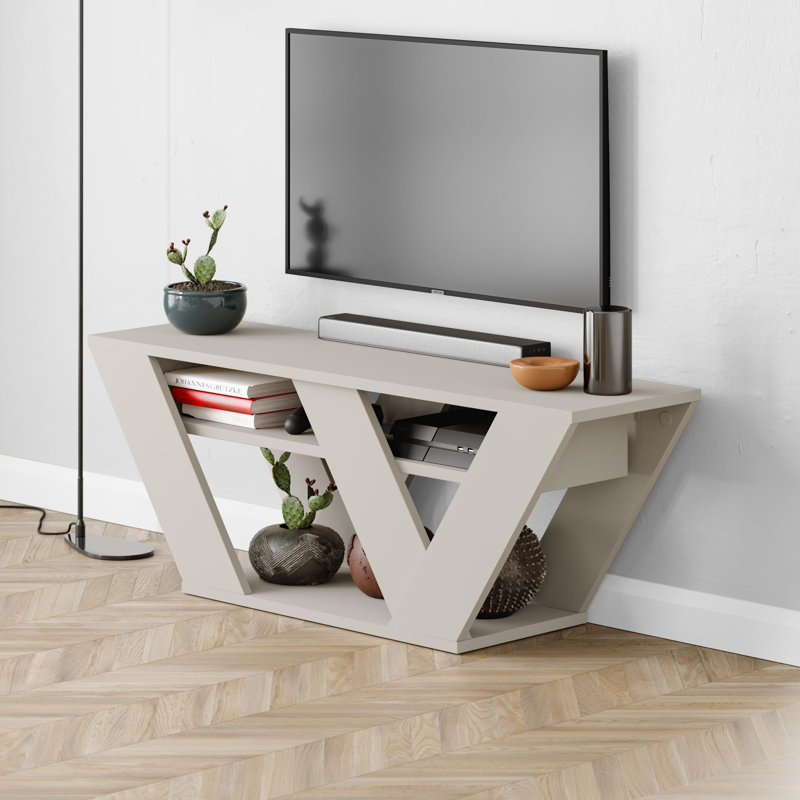 Kirstin TV Stand for TVs up to 48" | Modern Entertainment Unit with V-Shaped Legs, Sandstone, 40cm H x 110cm W x 30cm D 