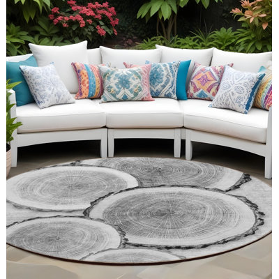 Tapis d'intérieur rond 8 po gris et noir rond en faux bois lavable antidérapant