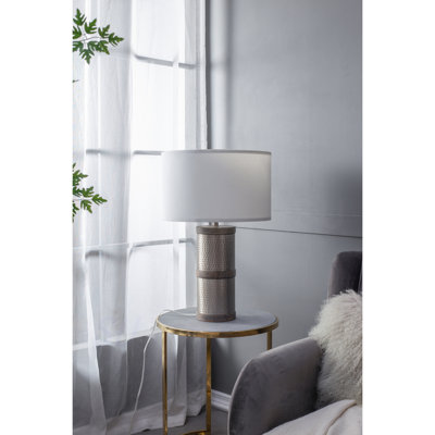 D16x24.4" Hammered Iron Table Lamp With Mango Wood(Lamp Shade Assembly Required)