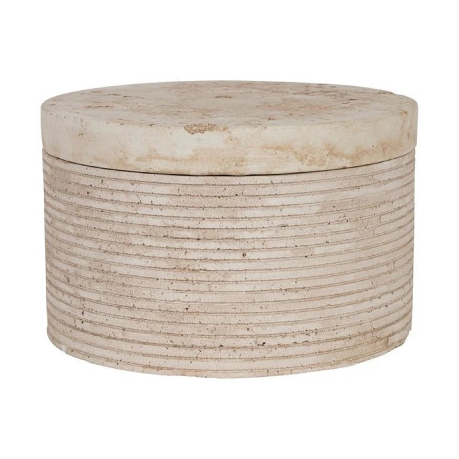 Travertine Large Round Box Cream, 4”H x 6”W x 6”D