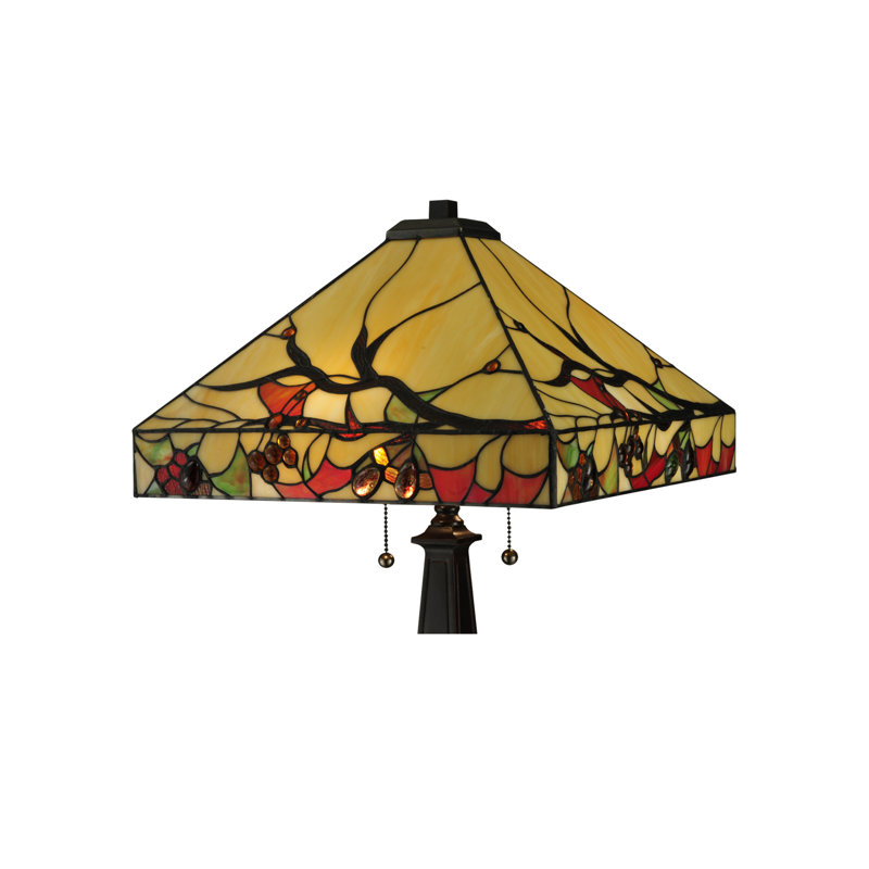 25" Multicolor Stained Glass and Bronze Table Lamp