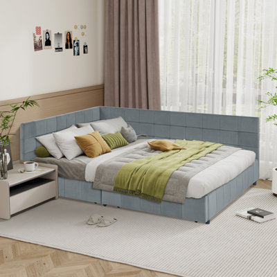 Modern Queen Size Storage Upholstered Tufted Bed Frame,sofa Bed Frame With Comfortable Backrest And Armrests