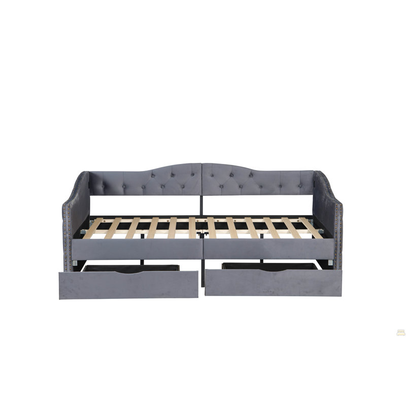 Lit de jour rembourré avec tiroirs de rangement, lit de jour simple en bois, aucun sommier nécessaire