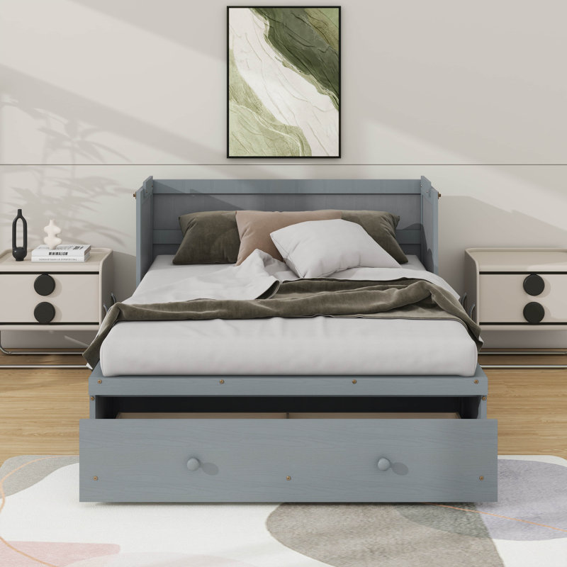 Lit escamotable double avec port USB et tiroir, Gris