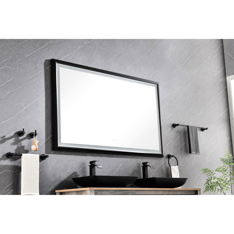Miroir de salle de bain 88 po x 38 po à DEL, fixation murale, cadre en aluminium, brouillard, 3 choix de couleurs, gradation continue, noir mat 85,61 37,79 modes, intensité variable