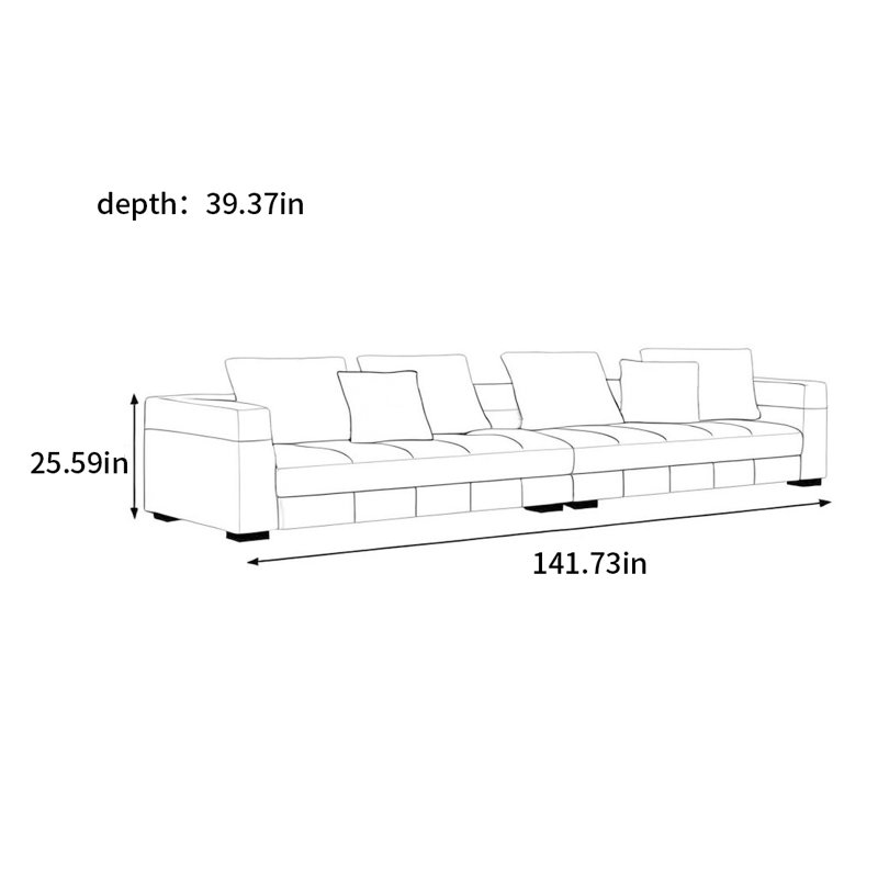 Grand canapé plat minimaliste en tissu, H 25,59 po x l 141,73 po x P 39,37 po 