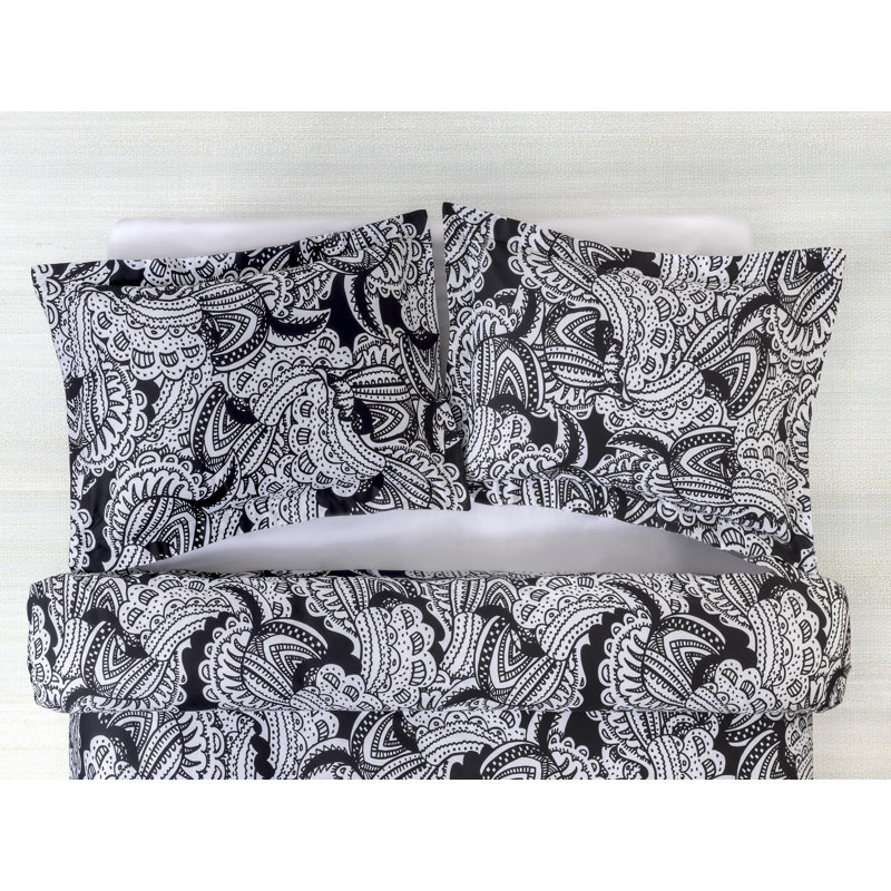Black&White Paisley 2 Piece 100% Cotton Guest Room Sham Case Pack, Queen