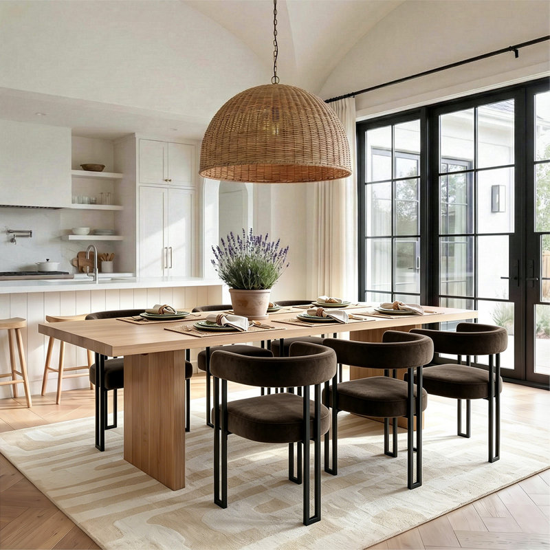Ensemble de 6 fauteuils de salle à manger rembourrés en velours de 18 po (ensemble de 6), Brun