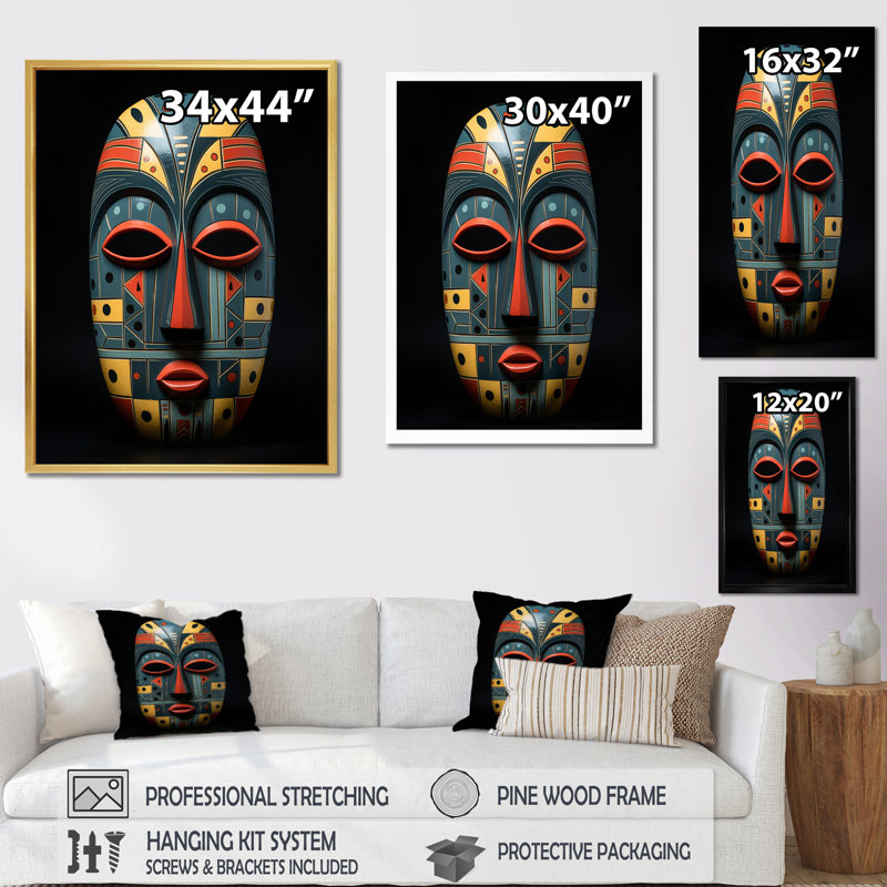 Masque africain tribal Izaiha - impression, Cadre photo noir, H 20 po x l 12 po x P 1 po