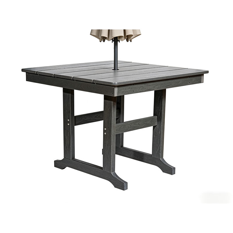Modern HDPE Patio Dining Table, With Umbrella Hole, Weather Resistant, For Outdoor, Yard, Lawn,Grey, Gray