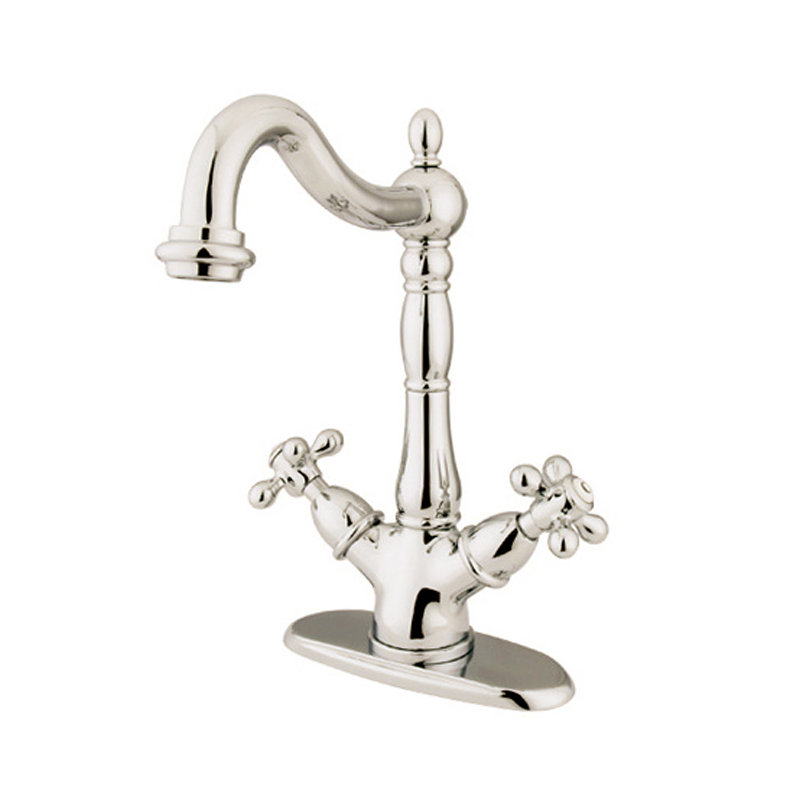 Heritage Vessel Sink Bathroom Faucet, Polished Brass, Cross