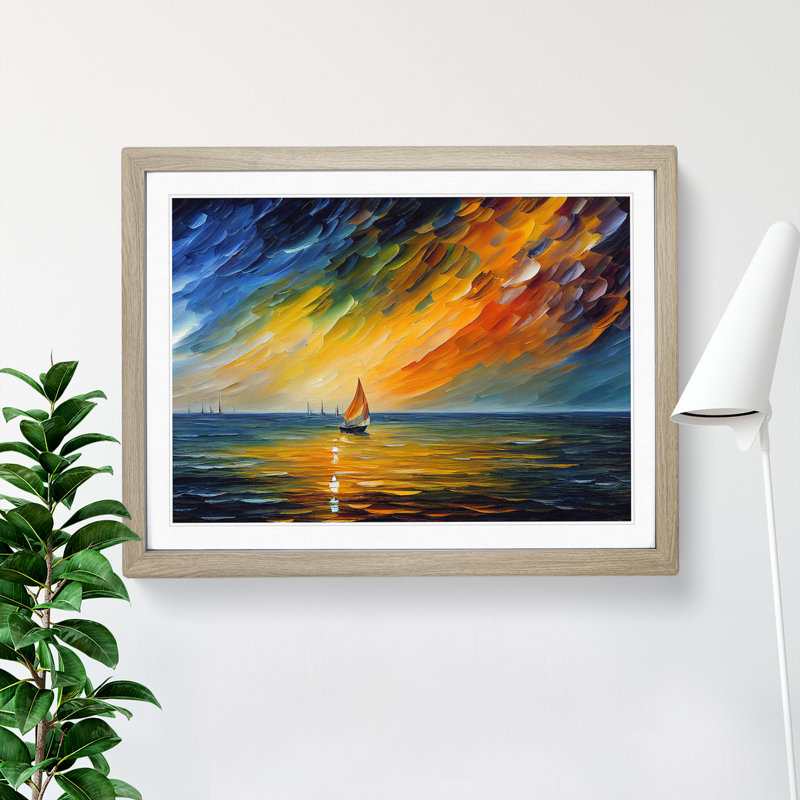 Sailing Boat On The Ocean Vol.3 Abstract - Framed Print, 46cm H x 64cm W x 2cm D, Oak