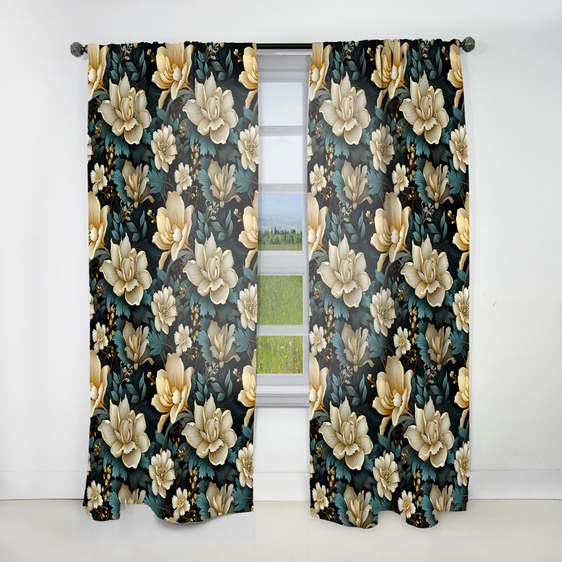 Botanical Green Damask Harmony - Damask Curtain - Velvet Room Darkening - 1 Panel, 52" W x 84" L