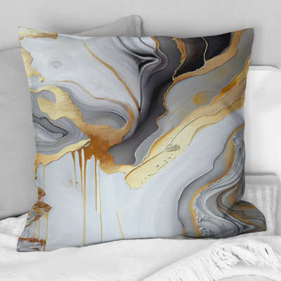 White And Gold Marble Abstract II - Abstract Marble Printed Pillow