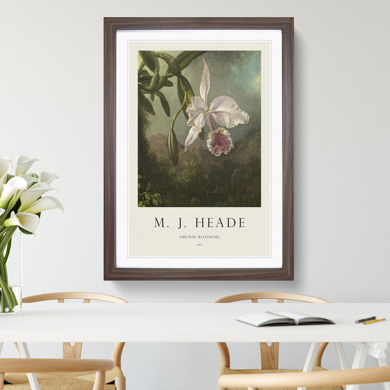 Orchid Blossoms by Martin Johnson Heade - Picture Frame Painting, Walnut, 65cm H x 48cm W x 2cm D