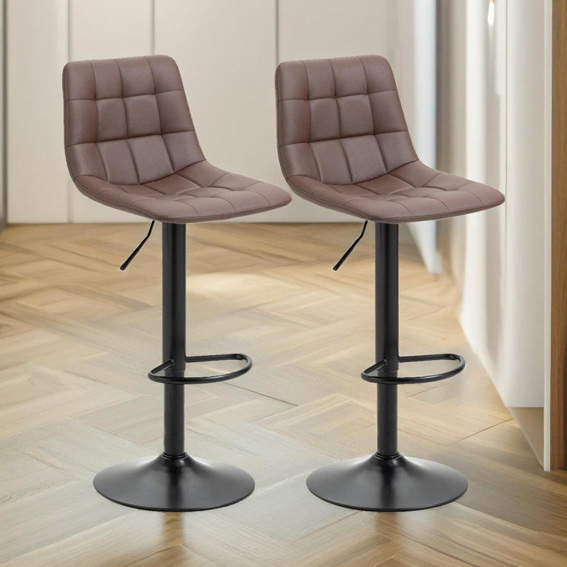 Baelin 2PC Brown Swivel Adjustable Height Bar Stools, Kitchen Chair, Vegan Leather, Barstool