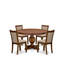 L'ensemble de salle à manger 5 pièces se compose d'une table de cuisine à piédestal et de 4 chaises en lin brun clair avec dossier rembourré - noyer antique-660871672-642101089