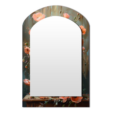 Rose gris coquelicots fleurs nature morte charme III - grand miroir mural asymétrique coquelicots