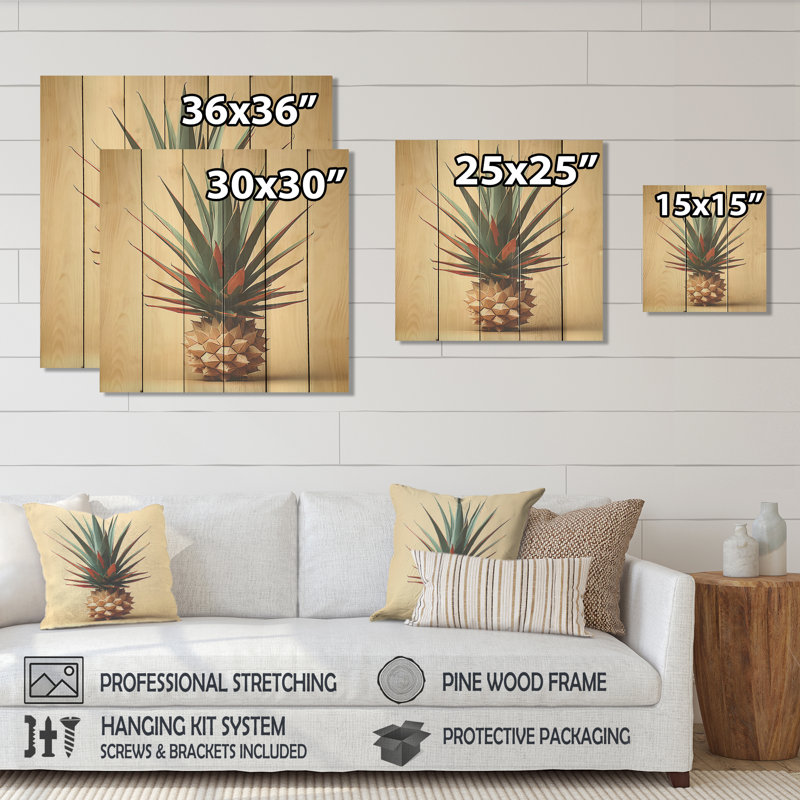 Bauhaus Minimalisme, ananas I - Ananas sur bois, H 30 po x l 30 po