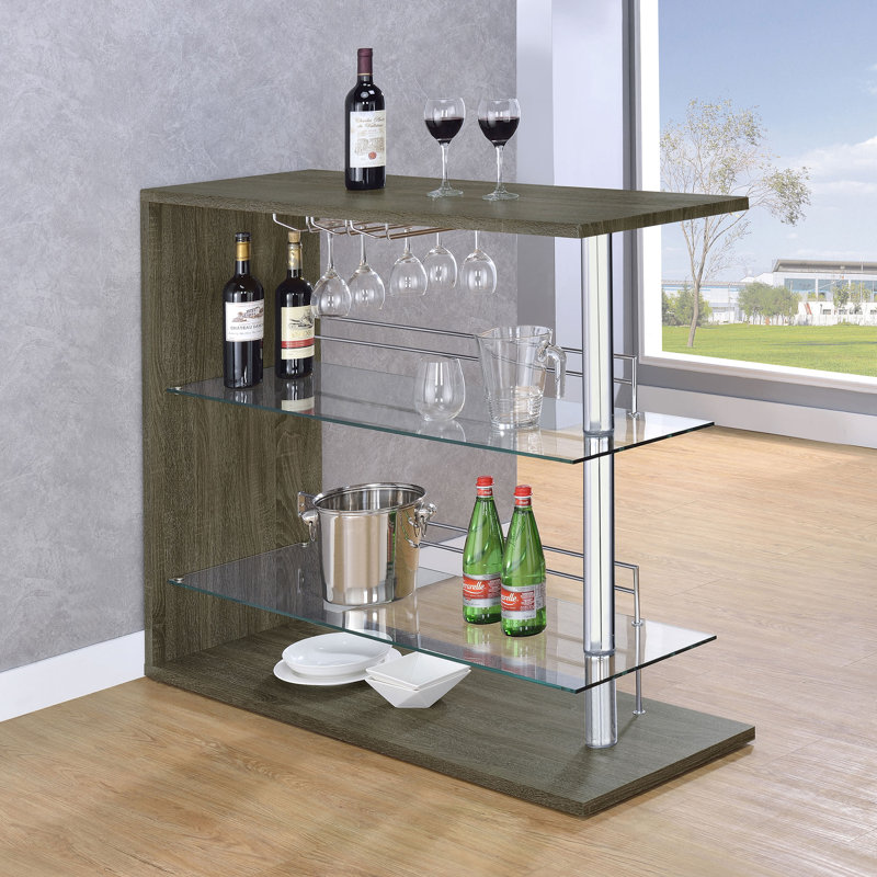Prescott Rectangular Home Bar Table Cappuccino High Gloss, Grey, Grey