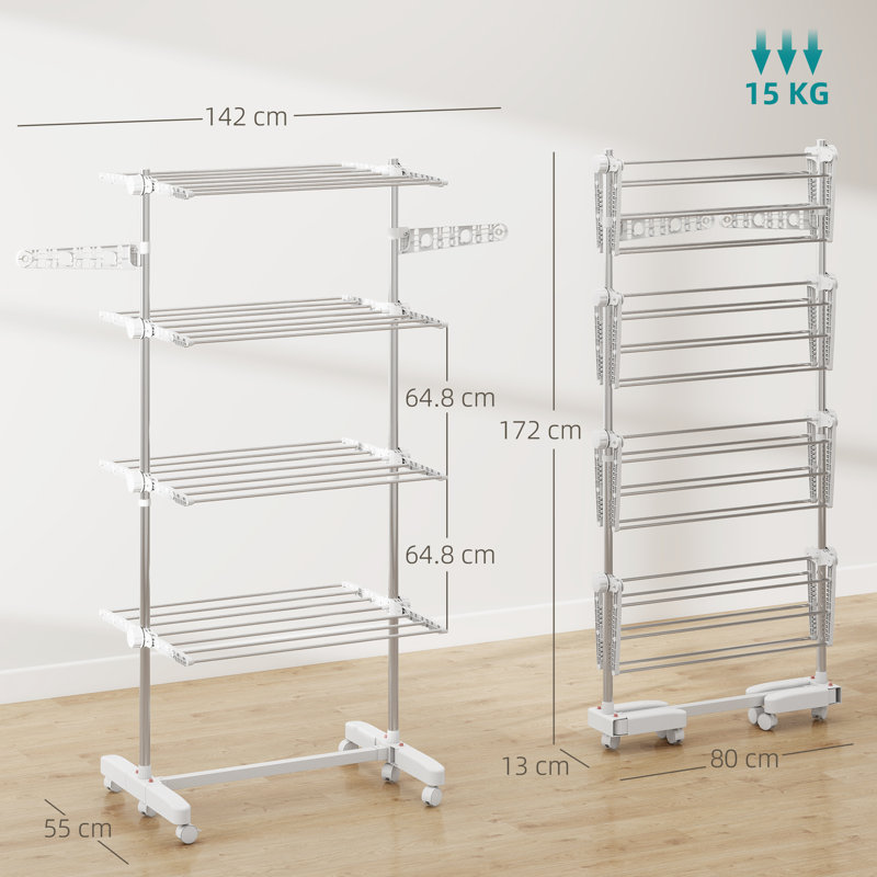 Stainless Steel Foldable Freestanding Drying Rack, 172cm H x 142cm W x 55cm D
