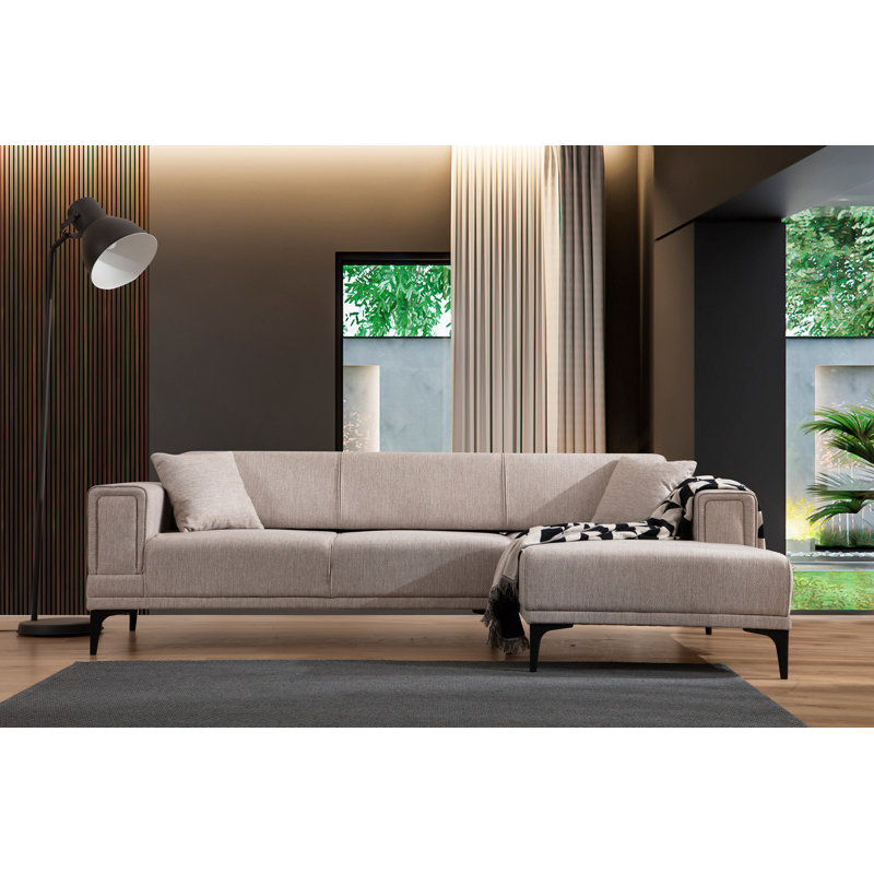 Canapé-lit d'angle, Orienté à droite, Mélange de polyester beige