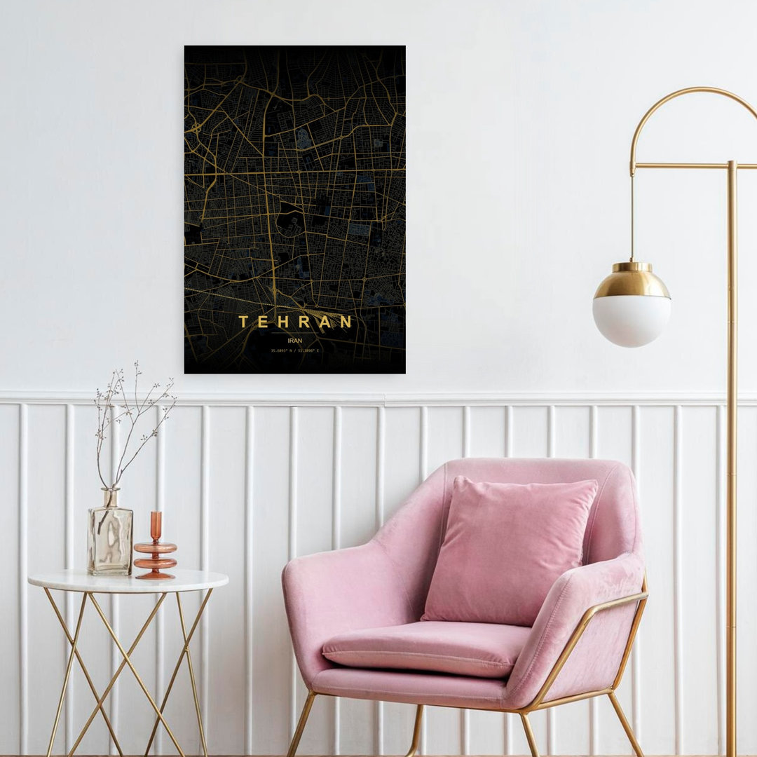 Tehran Golden Map Minimalist Modern Abstract Architecture City Wall Art Print