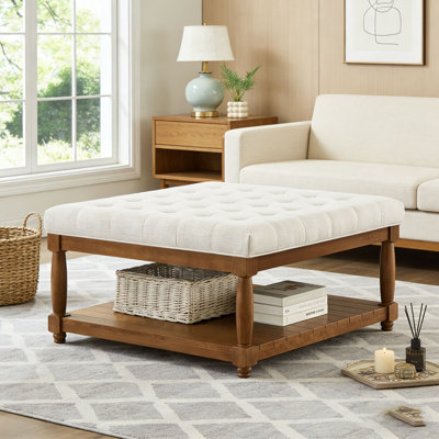 Upholstered Tufted Linen Ottoman Coffee Table