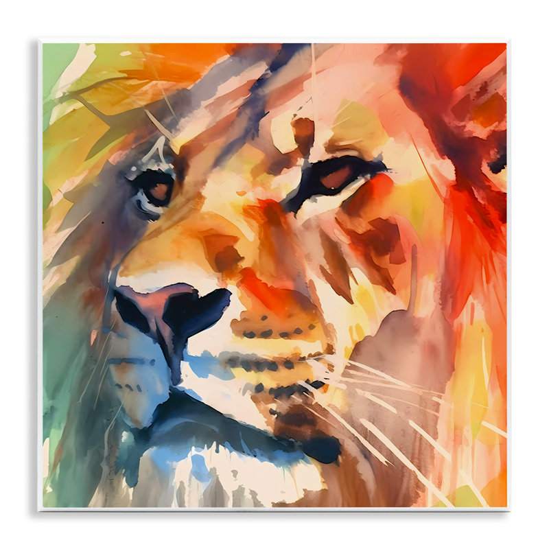 «Strong Lion Gaze», art mural sur bois par Walker Noble