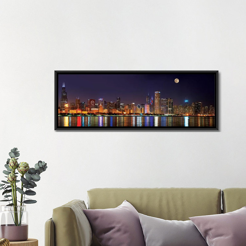 Reproduction de photo sur toile, "Chicago Cubs Pride Lighting across Downtown Skyline II, Chicago, Illinois"