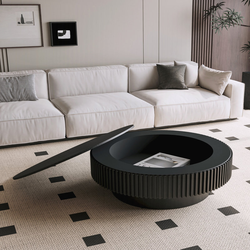 Table basse ronde avec rangement 39,37 po, Noir