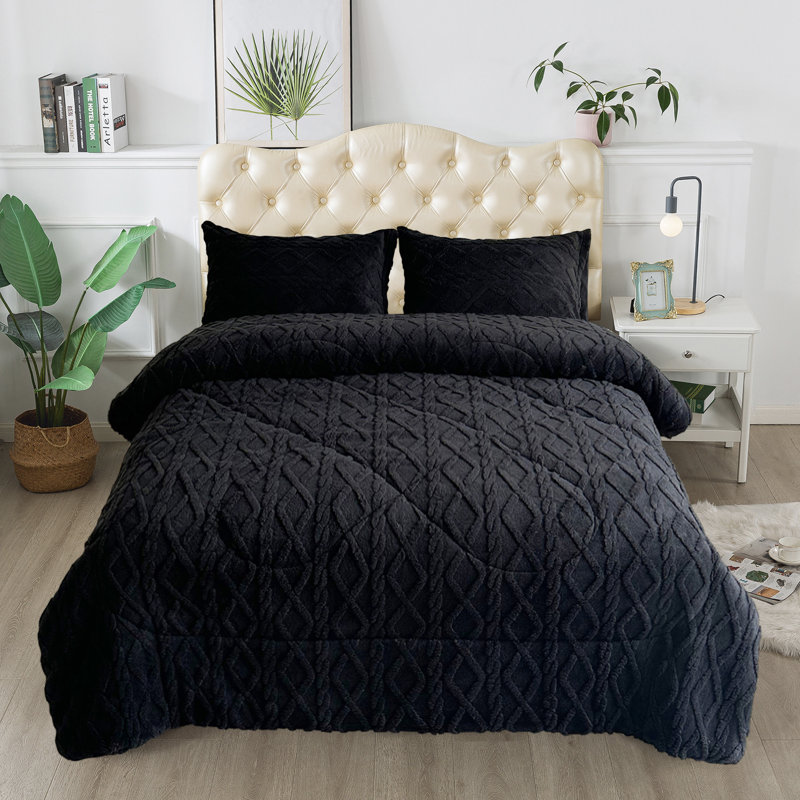 Knitted-Borrego2023-09 Throw Blanket, King, Black