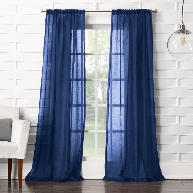 Panneau de rideau semi-diaphane avec passe-tringle Jaklyn, L 50 po x L 95 po, Marine