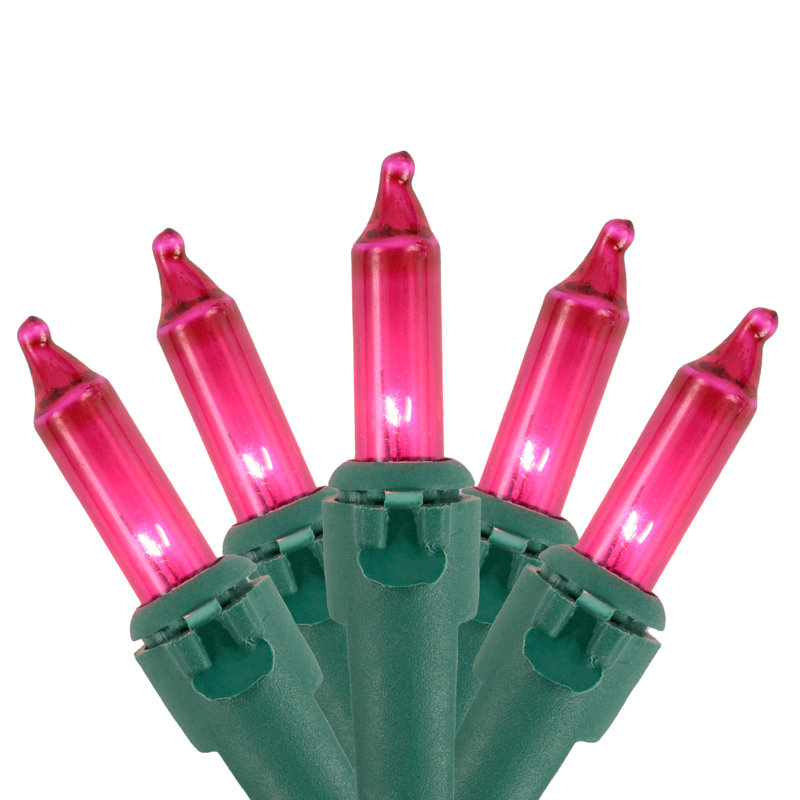 100-Count Mini Christmas Light Set 20.25ft Wire, Pink/Green