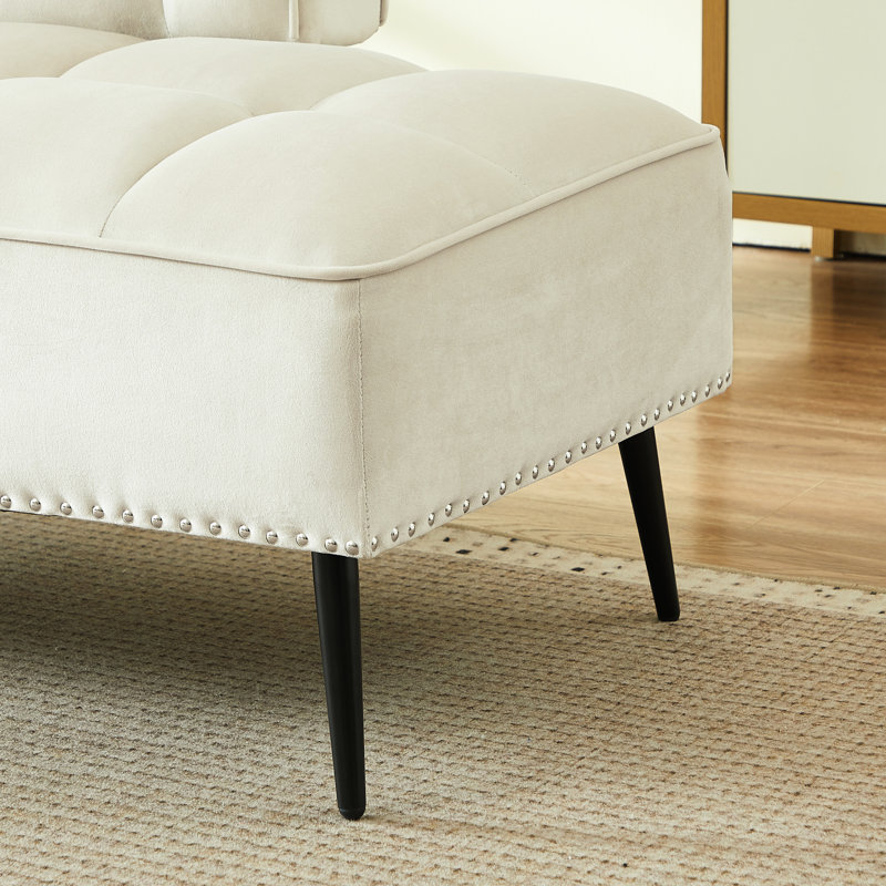 Beige moderne en velours de 54 pouces avec support pour tablette rotative à 360 °, banc et esthétique fonctionnelle pour les espaces de vie
