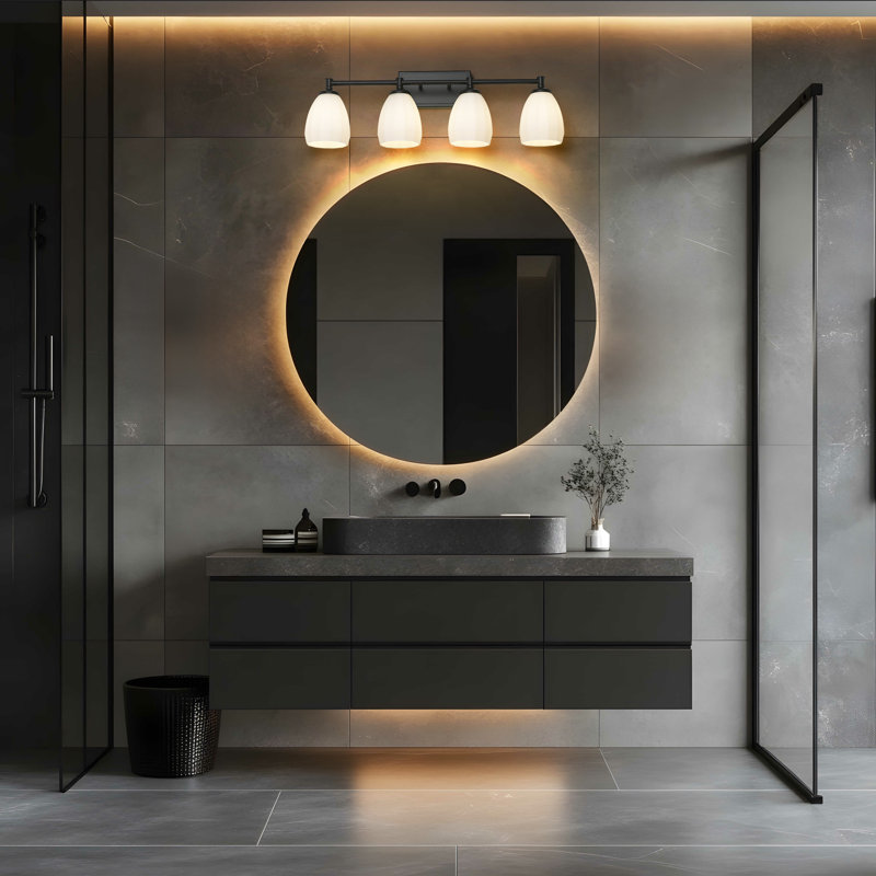 Coiffeuse Mattera, Noir mat, H 10 po x l 31 po x P 6,5 po, Quatre lumières
