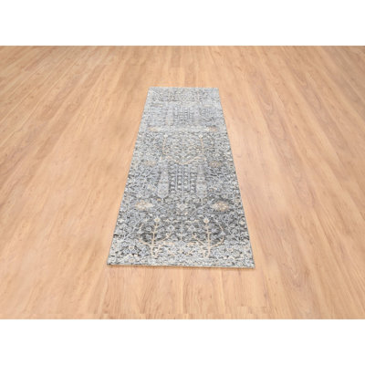 2'7"x8'3" Silver Silk/Wool Hand Knotted Willow and Cypress Runner Rug 19AB1EDF9EC943EBB910052803480FEC