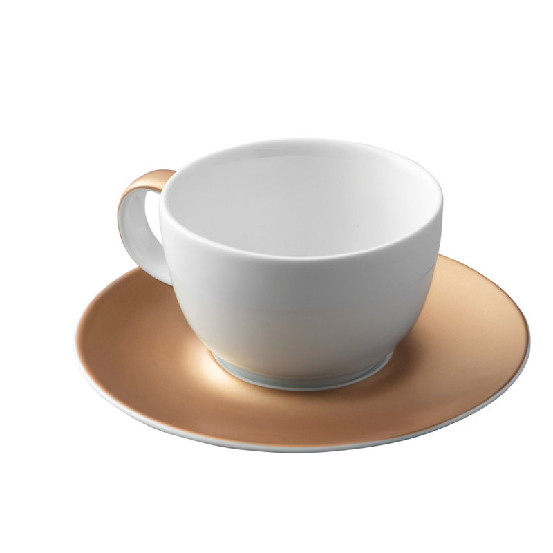 BergHOFF GEM Porcelain 3Pc Coffee And Tea Set, Mug, Cup & Saucer, White & Gold