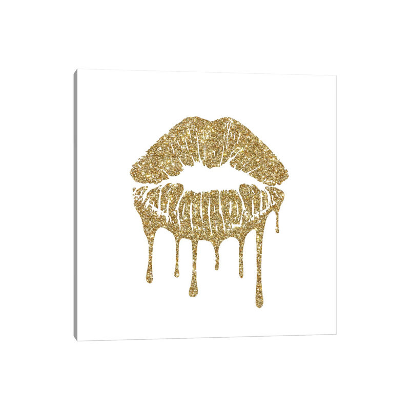 Gold Kiss Mark Drips, Square by Amanda Greenwood - Wrapped Canvas Print, 45.72 cm H x 45.72 cm W x 3.175 cm D