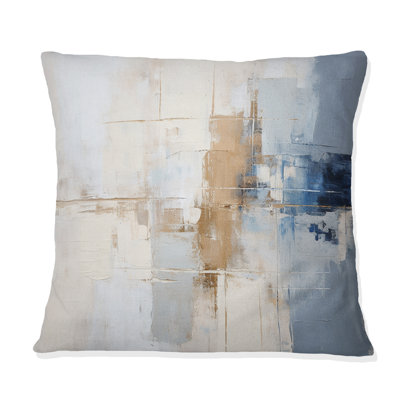 «White and Blue Paint Fusion» - Coussin décoratif avec peinture abstraite