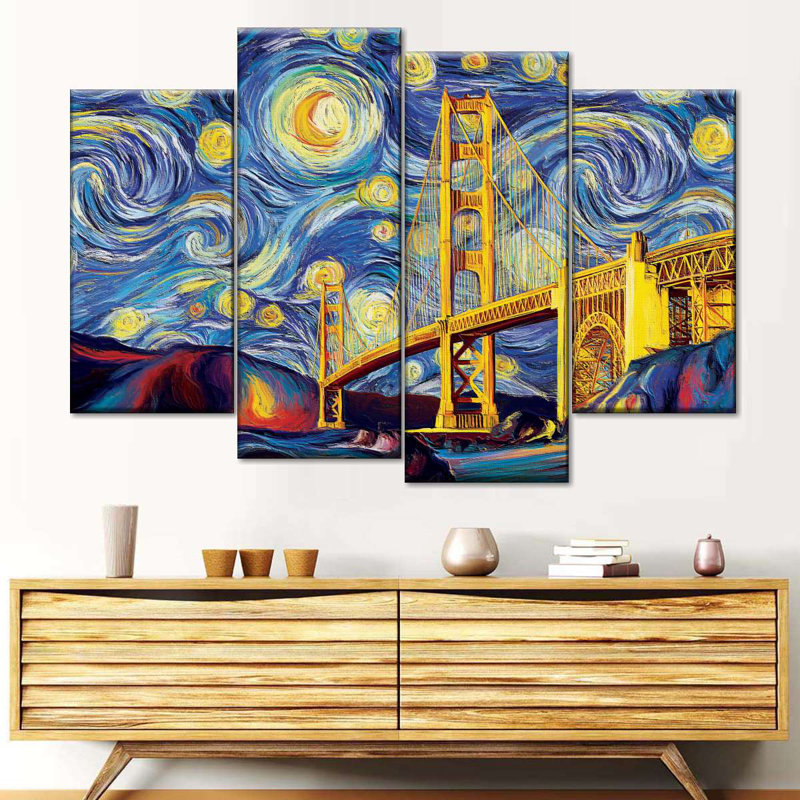 Golden Gate Bridge Starry Night 4 pièces, H 32 po x l 52 po x P 1,25 po