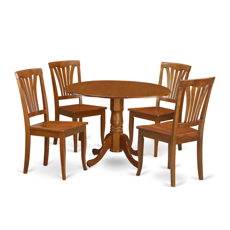 5 Piece Kitchen Table & Chairs Set Includes a Round Dining Room Table with Dropleaf and 4 Dining Chairs, 42x42 Inch, Saddle Brown