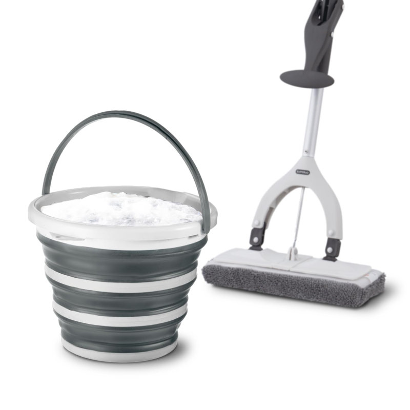 Vadrouille en microfibre Superio Miracle avec poignée télescopique et seau pliable de 2 gallons - Ensemble de nettoyage léger pour planchers, murs, lave-auto, camping et plus