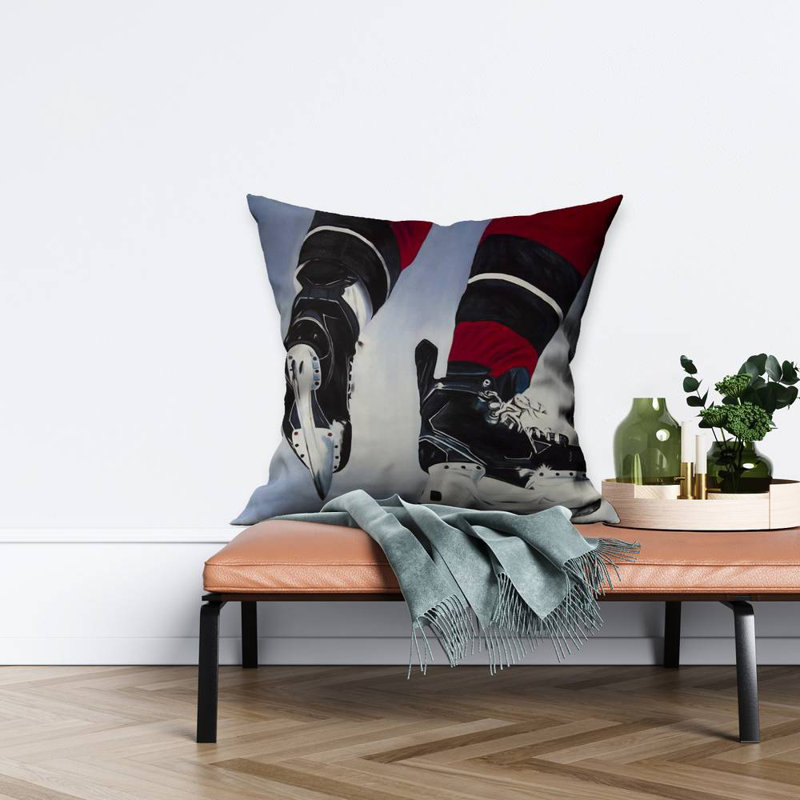 Hockey Player Poly Twill Throw - Man Cave – Throw Pillow Cover Only, Double-Sided Print, Insert Not Included