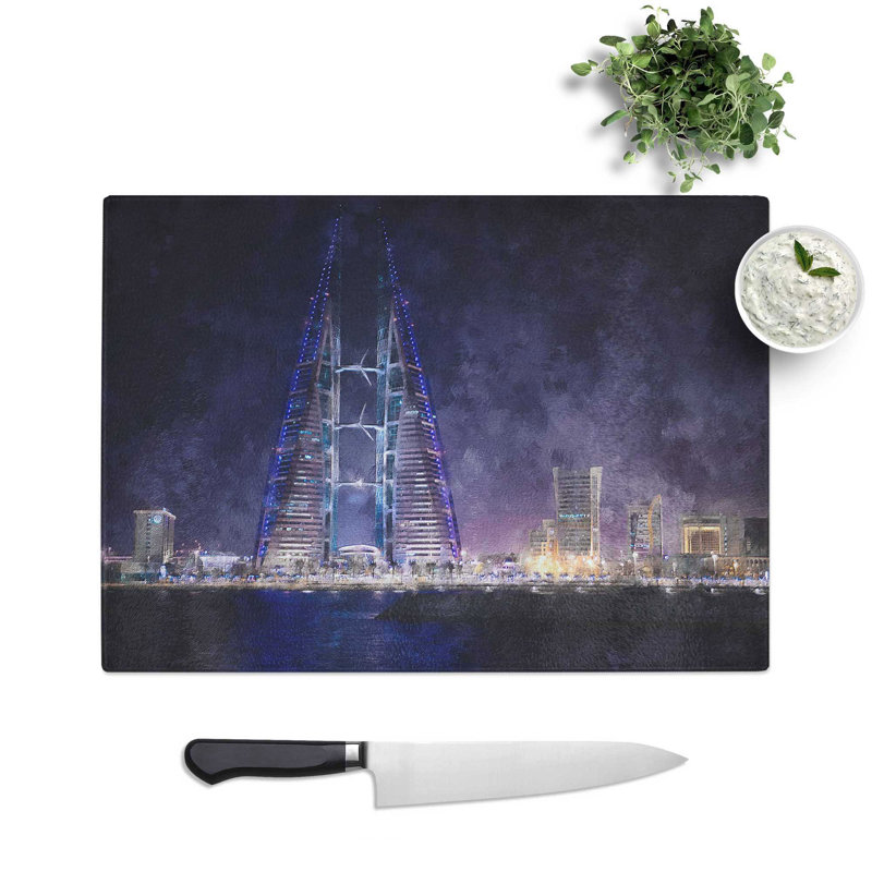 Tempered Glass Trade Centre in Manama Bahrain Painting Chopping Board, 28.5 cm x 39 cm