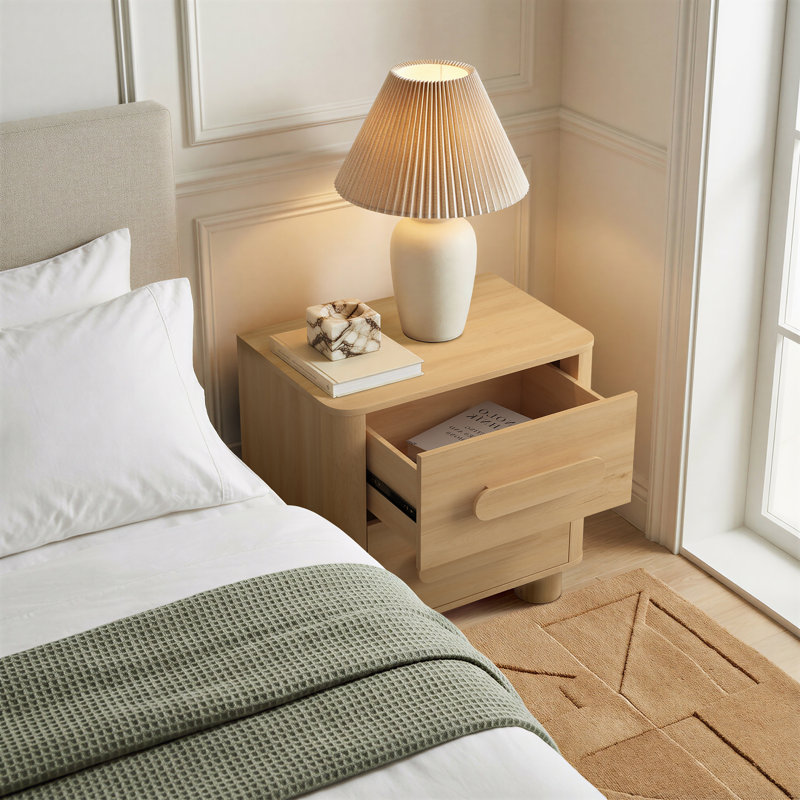 LUMO 23.6"W Nightstand with 2 Storage Drawers，Rounded Legs & Natural Oak Finish
