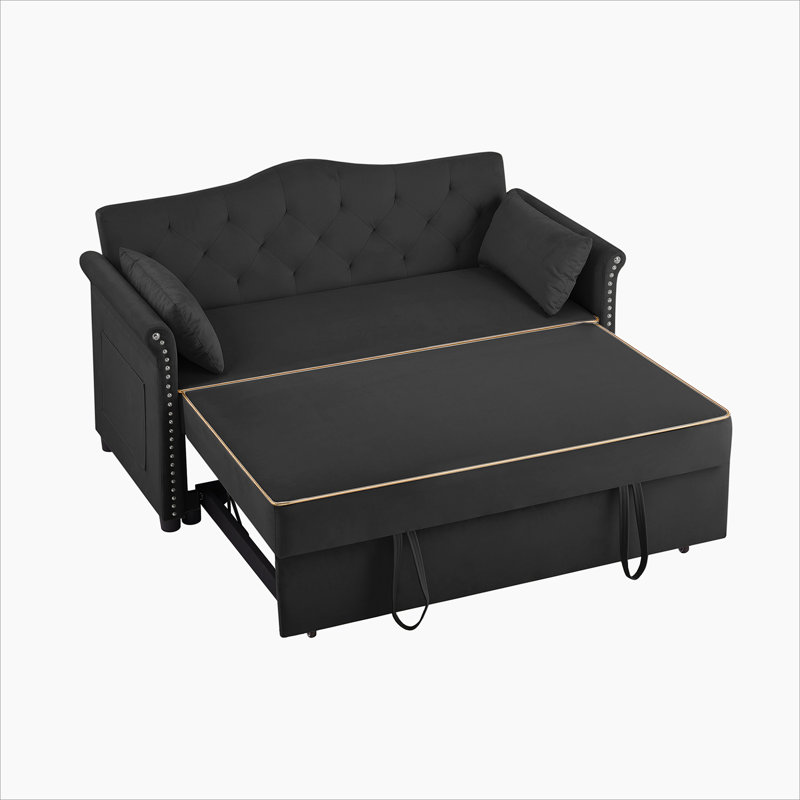 Black Velvet Sleeper Sofa Bed, Black