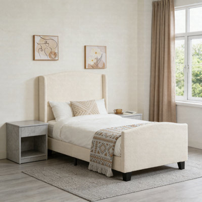 Twin Size Upholstered Bed Frame With 49.21" High Headboard And 27.17" Footboard, Teddy Velvet Platform Bed With Wood Slat Support