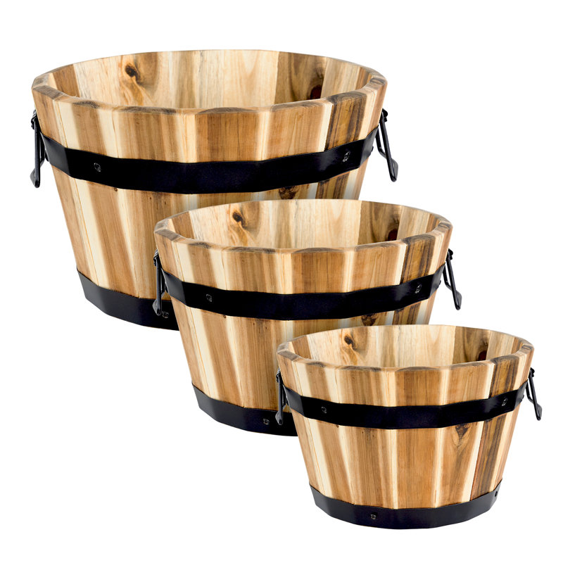 Ensemble de 3 pots de fleurs tonneaux ronds Bostow, Brun clair